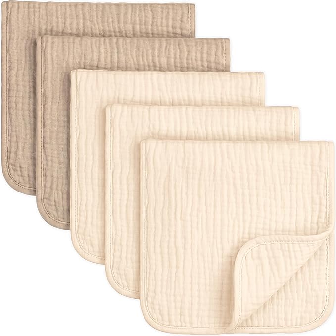 KeaBabies Organic Muslin Burp Cloths Baby Boy, Girl – 5-Pack 100% Cotton Muslin Burping Cloths for Babies, Newborn, 21x10 Large & Absorbent Spit Up Rags, Baby Washcloth, Infant Towels (Ecru)