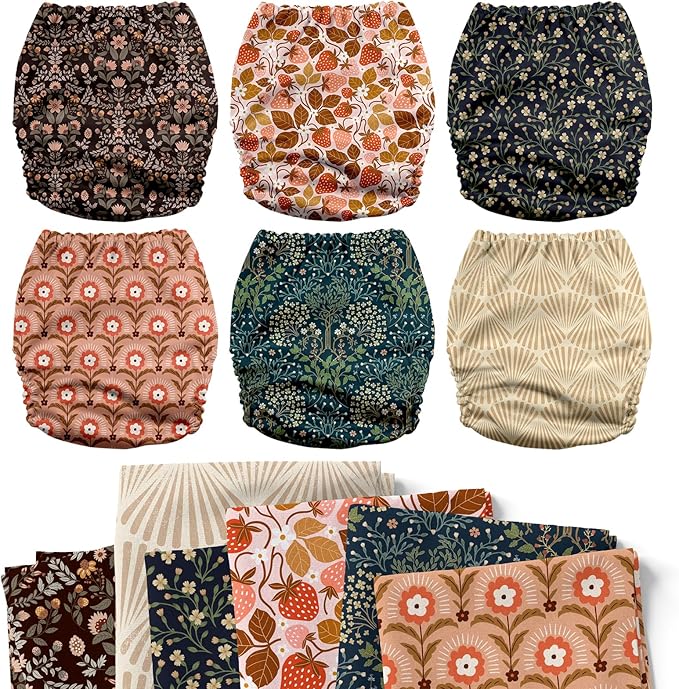 Mama Koala 3.0 Cloth Diapers for Babies, 6 Pack One Size Washable and Reusable Pocket Diapers for Newborns and Toddlers (Blossom)
