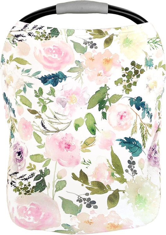 Pobi Baby Premium Multi-Use Cover - Nursing, Car Seat, Shopping Cart, High Chair, and Breastfeeding Cover - Ultra-Soft, Stretchy, and Versatile Floral Scarf for Mom and Baby (Allure)