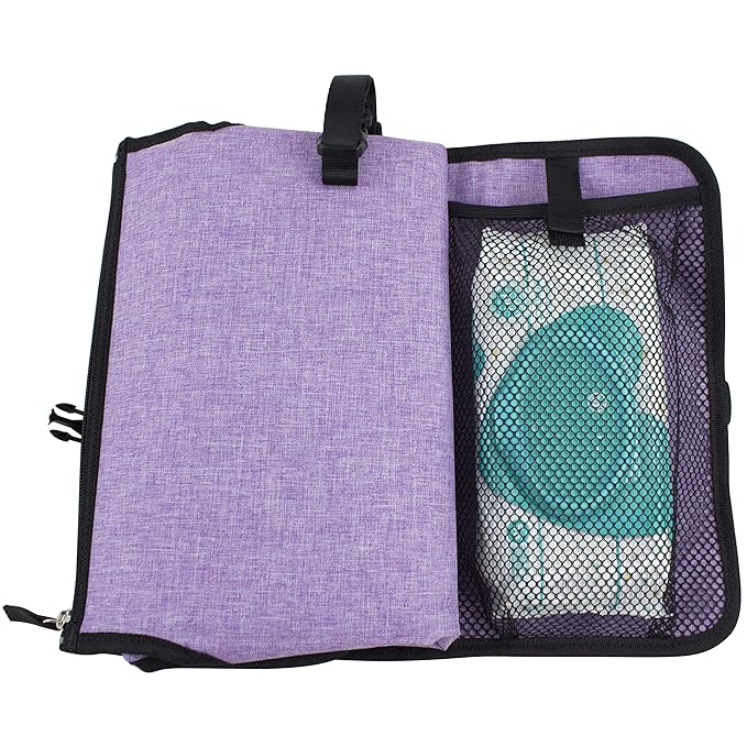 BODHI Baby Portable Water Resistant Diaper Changing Pad & Diaper Changing Kit Travel Bag Baby Station On The Go, Purple Chambray