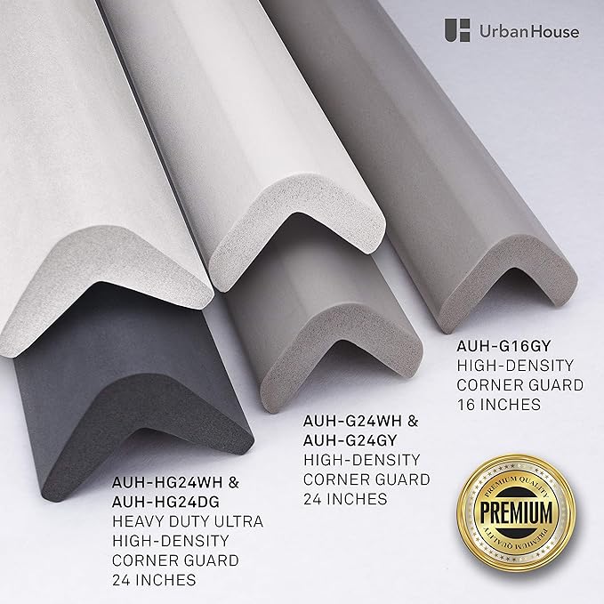 urbanhouse (2-Pack High-Density Corner Guard Edge Protector & Bumper for Parking Garages, Workshops, Baby Proofing Walls and Furniture - Neutral Grey, 24 Inches.