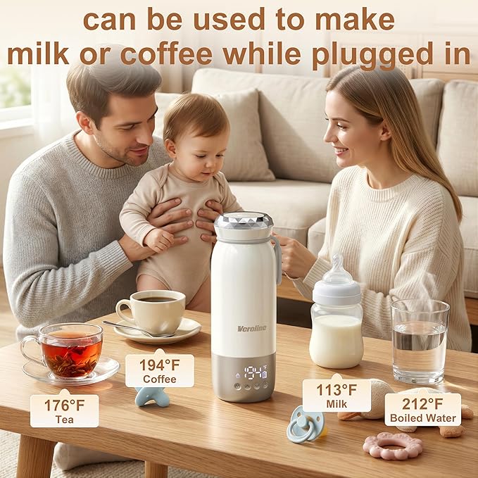 Portable Bottle Warmer for Travel, 18.6 Oz Portable Milk Warmer, 98-212℉ Adjustable, Baby Bottle Warmer On The Go with 12000mAh Battery, Fast Heating Water Warmer with Keep Warm & Sterilization