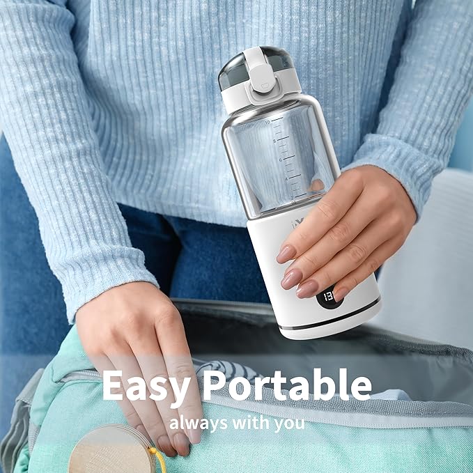 IXTECH Portable Water Warmer for Travel, Instant Breastmilk, Baby Formula, Water, Portable Bottle Warmer, 10., Ounces with Adjustable Temperature Control, Rechargeable and Wireless.