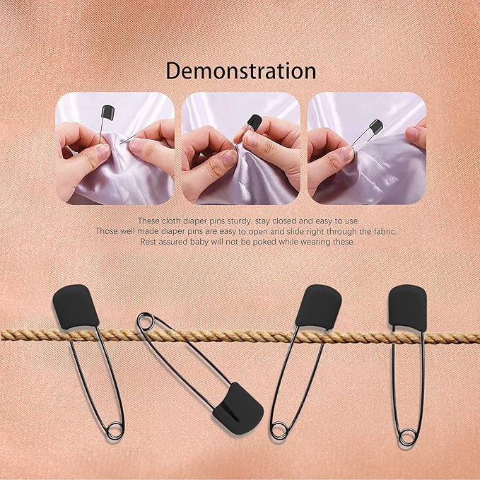 Lxnoap 10 pcs Cloth Diaper Pins Stainless Steel Traditional Safety Pin (Black)
