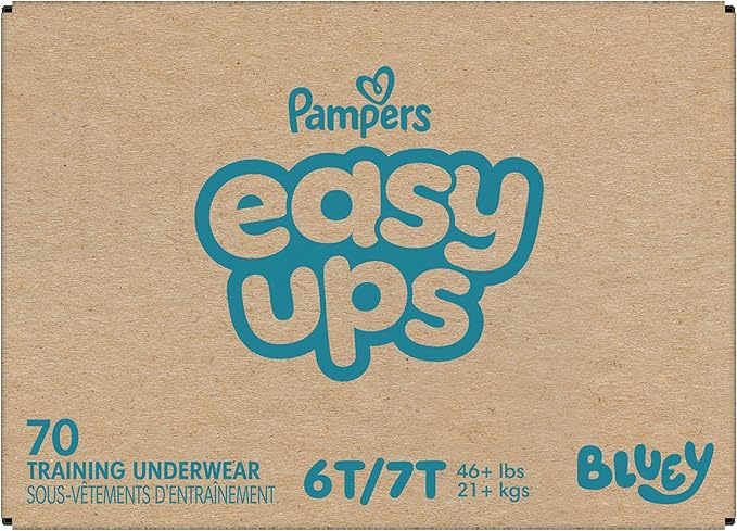 Easy Ups Girls & Boys Potty Training Pants, Size 6T-7T, 70 Count, Bluey Absorbent Training Underwear, Up to 100% Leakproof Day and Night, Hypoallergenic (Packaging May Vary)