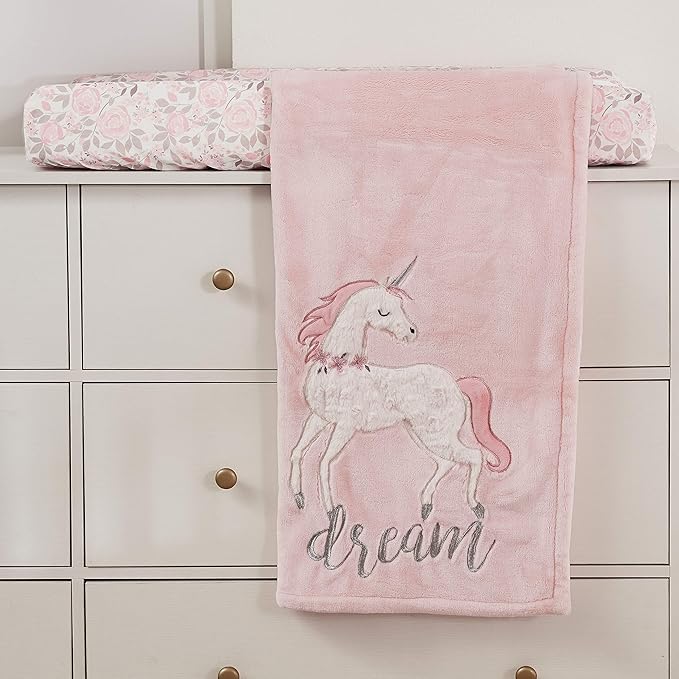 Levtex Baby - Colette Diaper Changing Pad Cover - Fits Most Standard Changing Pads - White Plush, Pink and Grey Floral - Nursery Accessories - Plush