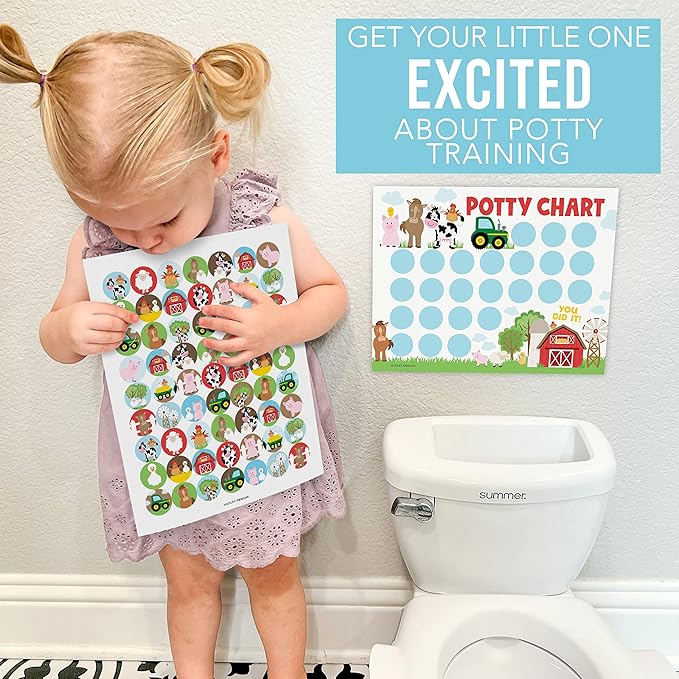 Hadley Designs Potty Training Chart for Toddlers Boys -10 Sticker Potty Chart for Toddlers Girls, 8.5x11 Potty Training Sticker Charts for Toilet Success, Farm Animals Toddler Reward Chart for Kids
