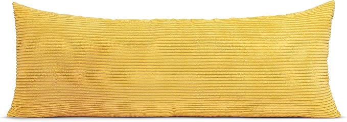 Sweet Jojo Designs Mustard Yellow Unisex Boy or Girl Body Pillow Cover Case – Decorative Accent Long Couch Kids Bed Pregnancy Pillowcase 54x20 - Solid Color Striped Corduroy Textured Minimalist