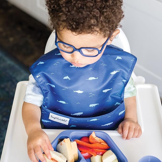 Tiny Twinkle Mess-Proof Baby Bibs for Eating | Waterproof, Wipeable Toddler Bibs with Catch-All Pocket | Feeding Bibs for Girls & Boys(3 Pack,Ocean Life Set)