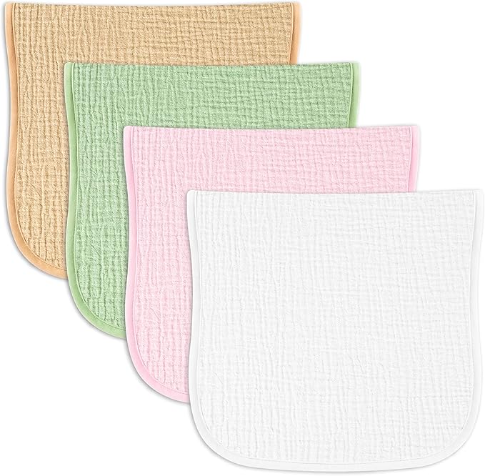Baby Muslin Burp Cloths 20x10in - Ultra Soft & Absorbent, Neutral Colors, Reusable Burp Cloths for Baby Boys & Girls – Newborn Essentials for Drooling & Burping 4Pack(Macaron)