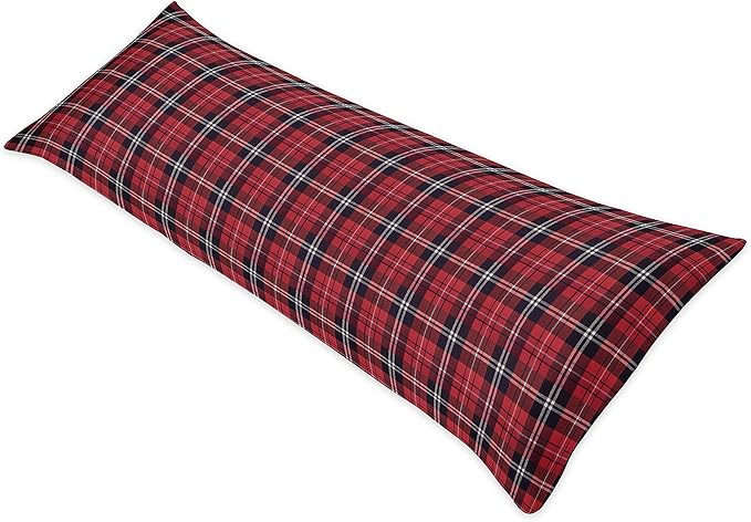 Sweet Jojo Designs Red and Black Woodland Plaid Flannel Body Pillow Case Cover for Rustic Patch Collection (Pillow Not Included)