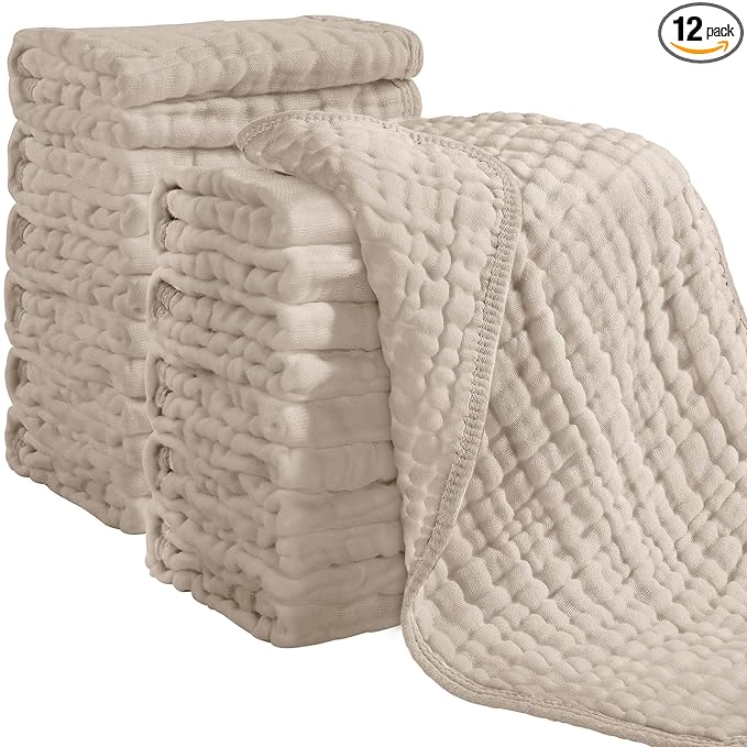 Looxii Muslin Burp Cloths 100% Cotton Muslin Cloths 12 Pack Large 20''x10'' Extra Soft and Absorbent Baby Burping Cloth for Boys and Girls (Apricot)