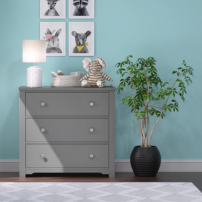 Child Craft Harmony 3-Drawer Dresser with Changing Table Topper, 38" W Nursery Dresser and Changing Station, Smooth Glides, Baby-Safe Finish, Cool Gray