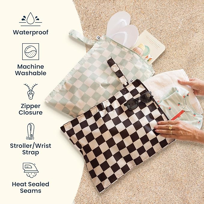 Tiny Twinkle Mess Proof Wet Bags | 2-Pack Reusable Waterproof Wet Bags for Swimsuits | Baby Clothes | Travel & Diaper Bag (Lotus,Blue Tie Dye)