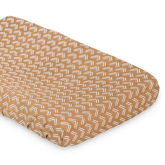 lulujo Baby Changing Pad Cover 100% Cotton Muslin Fitted Standard Size, 32 x 16 Inches, Mudcloth