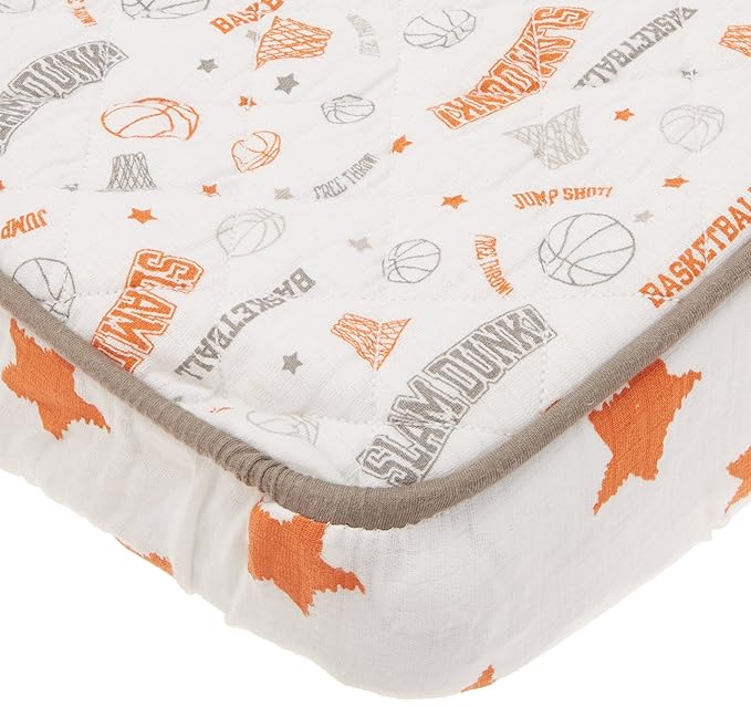 Bacati Basketball Orange/Grey Muslin Quilted Changing Pad Cover