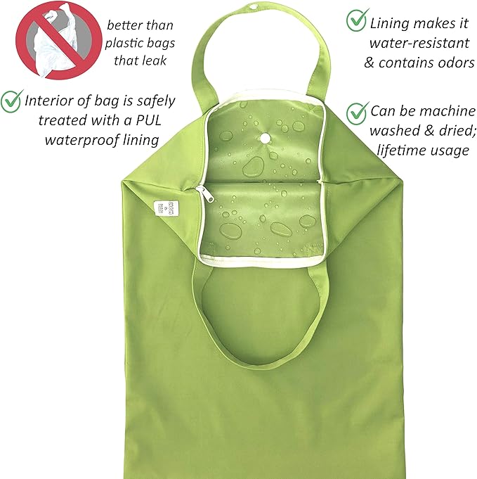 MOM & BAB Wet Bags for Baby Cloth Diapers, Swimsuits and Towels, Travel, Diaper Bag, Wet Dry Bag for Breast Pump Parts, Gym, Yoga | Water & Odor Resistant (Blue&Green)