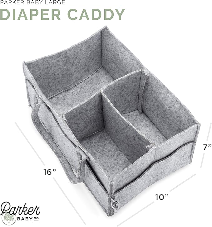 Parker Baby Co. Diaper Caddy Gift Set - Includes a Large and Regular size Nursery Storage Bin and Car Organizer for Diapers and Baby Wipes - Gray