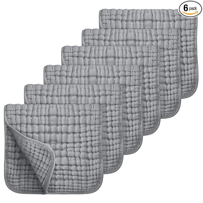 Looxii Muslin Burp Cloths 100% Cotton Muslin Cloths Large 20''x10'' Extra Soft and Absorbent 6 Pack Baby Burping Cloth for Boys and Girls (Grey)