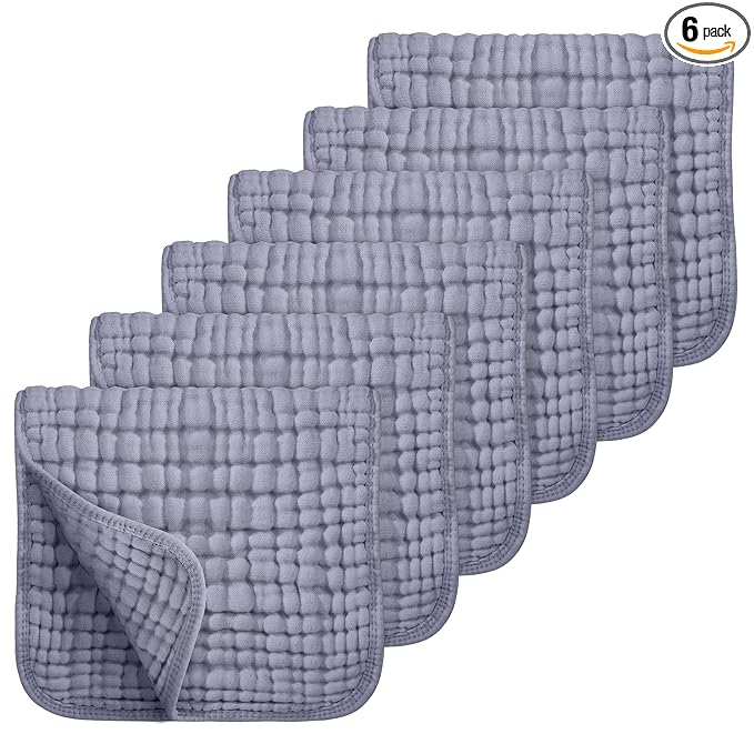 Looxii Muslin Burp Cloths 100% Cotton Muslin Cloths Large 20''x10'' Extra Soft and Absorbent 6 Pack Baby Burping Cloth for Boys and Girls (Fog Blue)