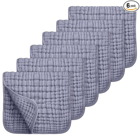 Looxii Muslin Burp Cloths 100% Cotton Muslin Cloths Large 20''x10'' Extra Soft and Absorbent 6 Pack Baby Burping Cloth for Boys and Girls (Fog Blue)