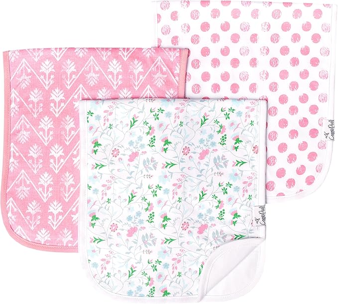 Copper Pearl Baby Burp Cloths for Boys & Girls - Cotton Burp Cloths Baby Girl & Boy, 3 Pack Soft Spit Up Rags, Extra Absorbent Layers for Newborn, Infant Towels, 21x10 in - Claire Set