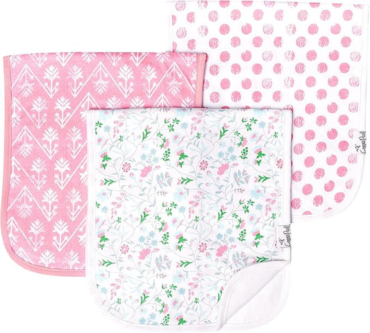 Copper Pearl Baby Burp Cloths for Boys & Girls - Cotton Burp Cloths Baby Girl & Boy, 3 Pack Soft Spit Up Rags, Extra Absorbent Layers for Newborn, Infant Towels, 21x10 in - Claire Set