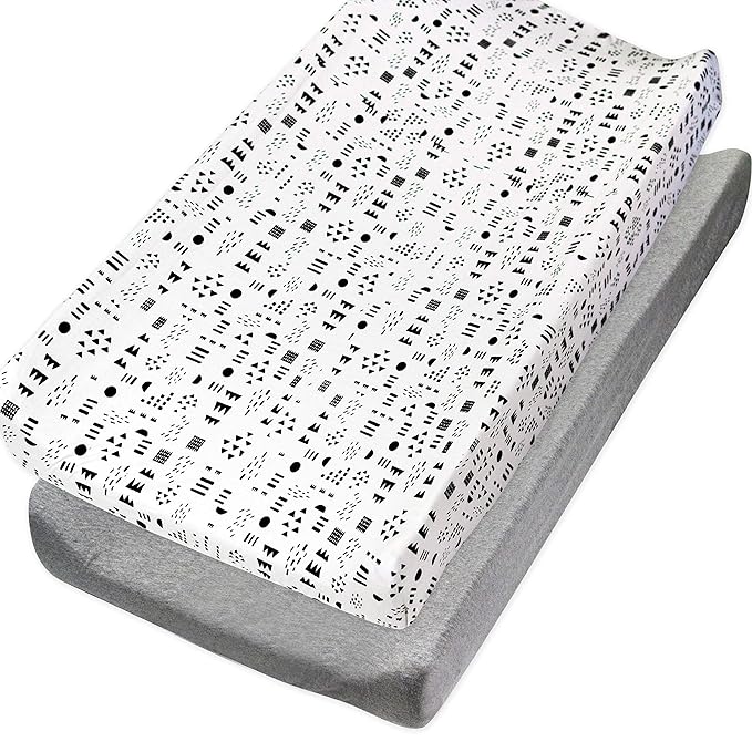 HonestBaby Organic Cotton Changing Pad Covers (Set of Two), Pattern Play/Heather Gray, One Size