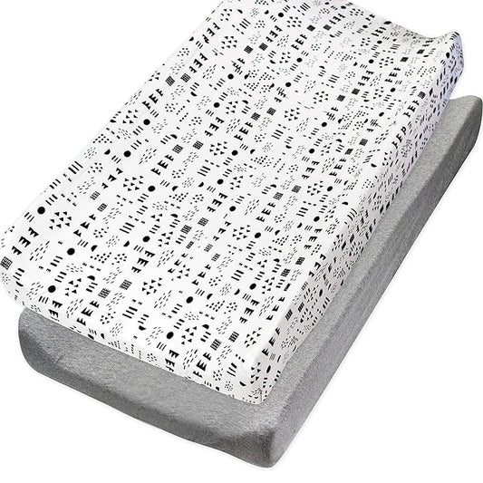 HonestBaby Organic Cotton Changing Pad Covers (Set of Two), Pattern Play/Heather Gray, One Size