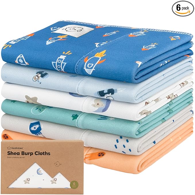 Organic Burp Cloths Baby Boy, Girl - 6-Pack Large 100% Cotton Burping Cloths for Babies, Spit Up Rags, Super Absorbent, Ultra Soft Newborn Rag, Gender Neutral, Machine Washable, Durable (Cosmo)