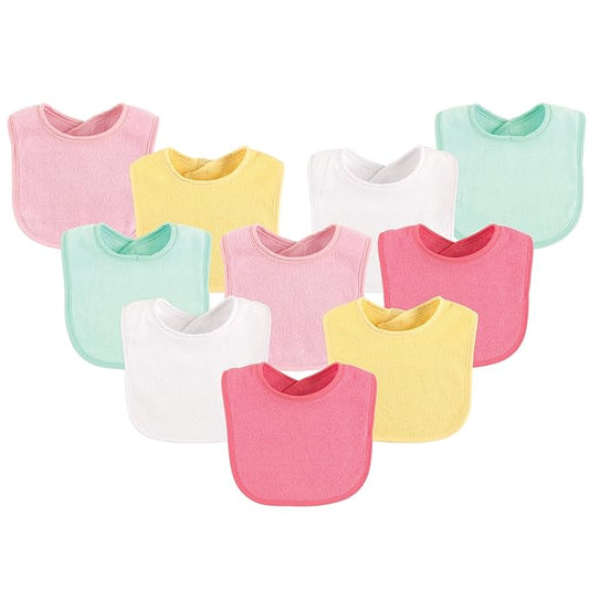 Luvable Friends Unisex Baby Cotton Terry Bibs, Girl Solid, One Size