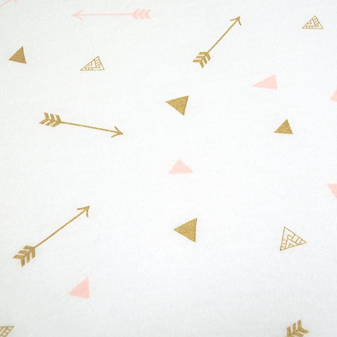 TL Care Printed 100% Natural Cotton Jersey Knit Fitted Contoured Changing Table Pad Cover, Sparkle Gold/Pink Arrows, Soft Breathable, for Girls