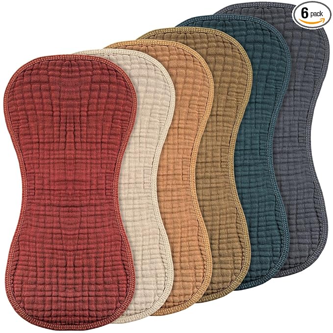 Frienda 6 Pack Muslin Burp Cloths Cotton Large 20''x 9'' Extra Absorbent and Soft Baby Burping Cloth for Baby Boy Girl Unisex(Classic Colors)
