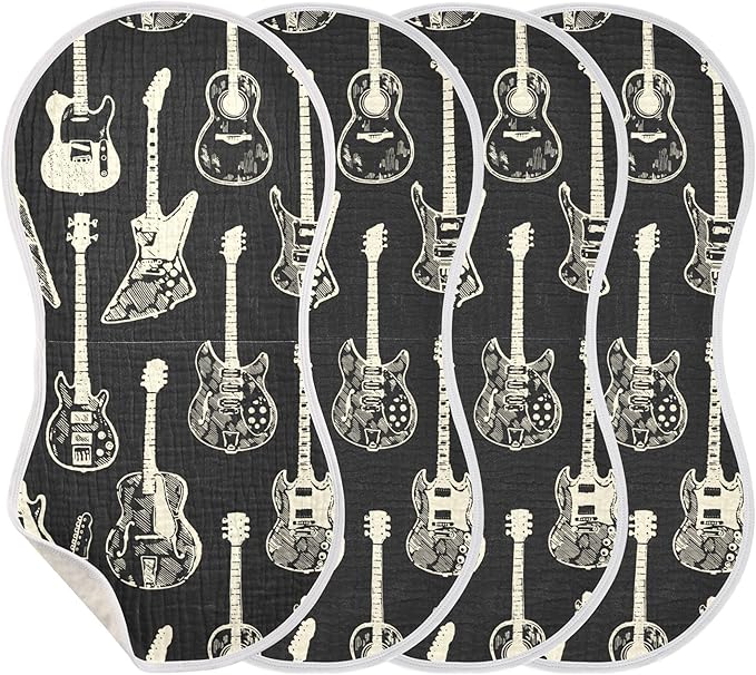 Black Guitar Music Burp Cloths Baby Boys Girls Absorbent Soft Cotton Burping Cloths Rags 2 Pack