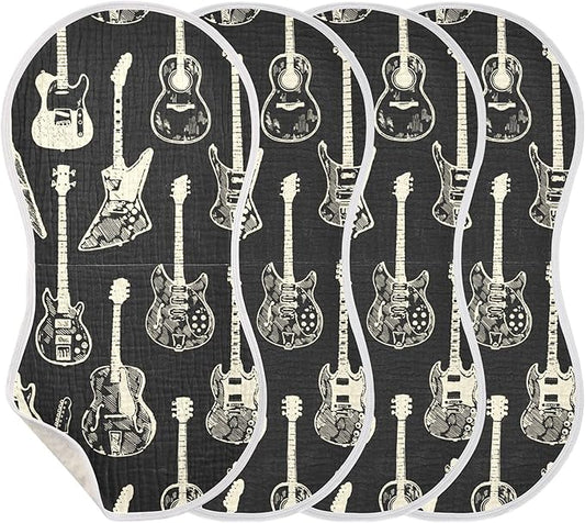 Black Guitar Music Burp Cloths Baby Boys Girls Absorbent Soft Cotton Burping Cloths Rags 4 Pack