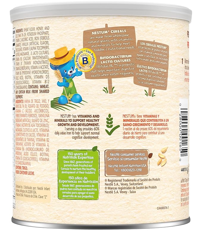 Nestle Nestum Infant Cereal, Wheat & Honey, Made for 12 Months & Up, 10.6 Ounce Canister (Pack of 6)