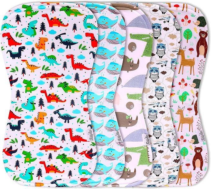 KiddyStar 5-Pack Burp Cloths – Organic Cotton, Soft, Large & Absorbent 3-Layer Towels for Newborns – Essential for Feeding & Spit-Up