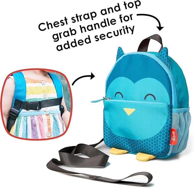 Diono Owl Character Kids Mini Back Pack Toddler Leash & Harness for Child Safety, with Padded Shoulder Straps for Child Comfort
