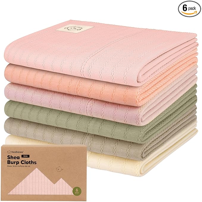 KeaBabies Organic Cotton Burp Cloths Baby Girl, Boy - 6-Pack Large Burping Clothes for Babies, Spit Up Rags, Super Soft & Absorbent Newborn Wash Towels, Gender Neutral, Non-Shrink (Stria, Embrace)