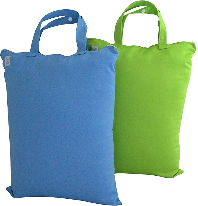 MOM & BAB Wet Bags for Baby Cloth Diapers, Swimsuits and Towels, Travel, Diaper Bag, Wet Dry Bag for Breast Pump Parts, Gym, Yoga | Water & Odor Resistant (Blue&Green)