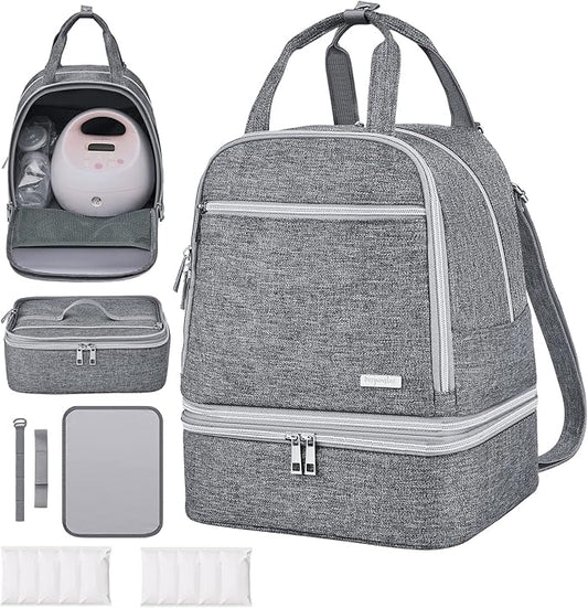 Derbiedersinn Breast Pump Bag, Compatible with Spectra Pumps, Insulated Carrying Case with Cooler for Milk Storage, Travel, Work, Daycare, Grey