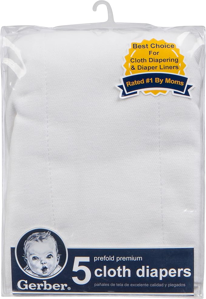 Gerber Unisex Baby Boys Girls Gauze Prefold Cloth Diapers Multipack White 5 Pack