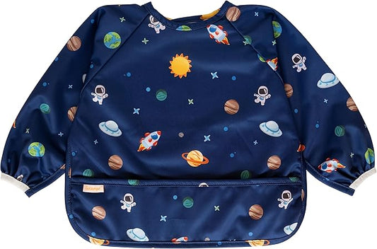 Waterproof Long Sleeve Bib – Machine Washable Baby Bibs for Eating – Baby Smock Bib for Toddler – BLW Supplies for Baby