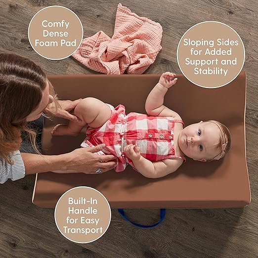 FDP SoftScape Ultra-Soft Daycare Baby and Infant Contoured Changing Pad, Non-Slip Bottom, Built-In Handle Easy to Transport Travel - Chocolate/Sand