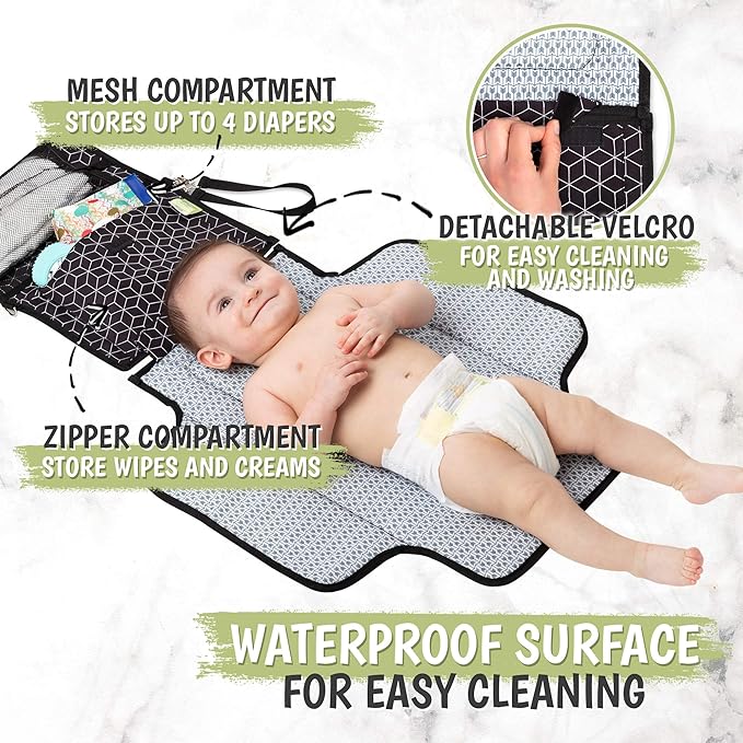 KeaBabies Portable Diaper Changing Pad and Waterproof Foldable Baby Changing Mat - Travel Diaper Change Mat - Diaper Changing Station - Lightweight Changing Pads - Changing Clutch - Baby Changer