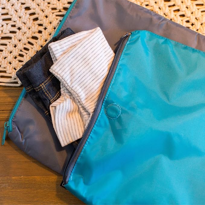 J.L. Childress Wet-to-Go Portable Wet and Dry Bags, Waterproof and Leakproof, Machine-Washable, Reusable for Cloth Diapers, Wet Clothes, Swimsuits, and more. 2 Pack, Teal/Grey