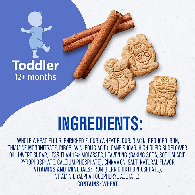 Gerber Snacks for Toddler Animal Crackers, Cinnamon Graham, Toddler Snack Baked with Whole Grains & Non-GMO Ingredients, 6 Ounce Resealable Pouch Each (Pack of 5)