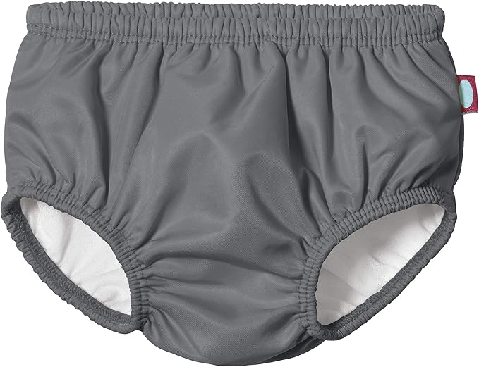 Made in USA Baby Girls Ruffle Swim Diaper Cover Reusable LeakProof for Swimming Pool Lessons Beach, Charcoal, 3-6 mons.