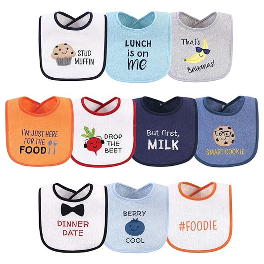 Hudson Baby Unisex Baby Cotton Terry Drooler Bibs with Fiber Filling, Boy Muffin, One Size