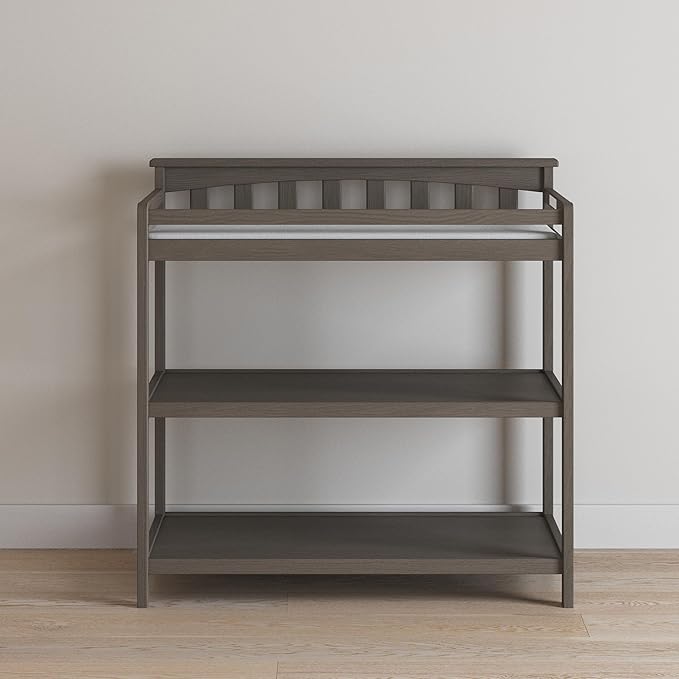 Child Craft Flat Top Infant Changing Table, Water-Resistant Pad and Safety Strap, Anti-Tip Kit Included to Prevent Tipping, Non-Toxic, Baby Safe Finish (Dapper Gray)